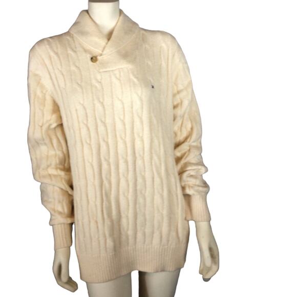 Tommy Hilfiger Men's Shawl Collar Cream Pullover Sweater Luxury Knit size XL - Picture 1 of 11